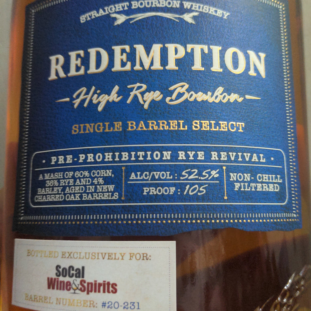 
                  
                    Redemption High Rye Store Pick 105 Proof - SoCal Wine & Spirits
                  
                